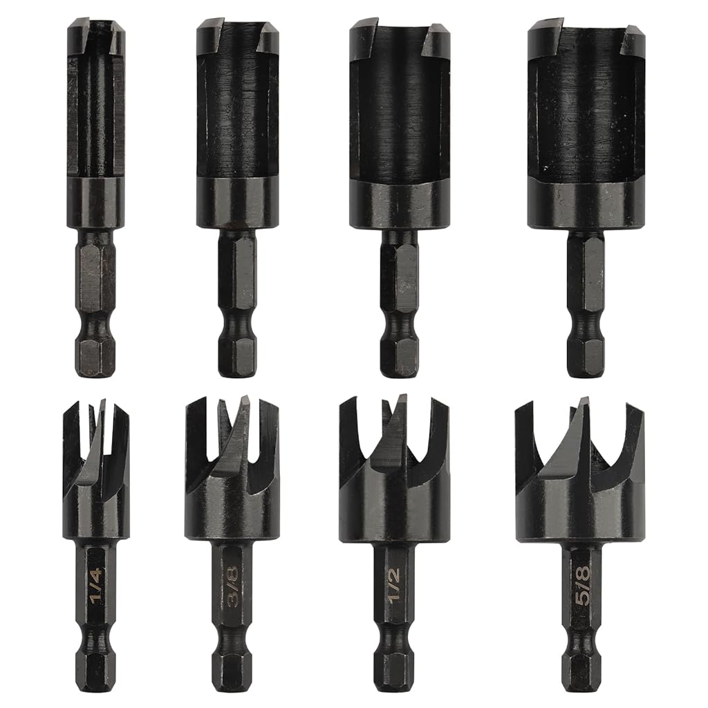 Serplex 8Pcs Wood Plug Cutter Drill Bit Set, Straight and Tapered Taper Cutting Tool 1/4 Serplex 8Pcs Wood Plug Cutter Drill Bit Set, Straight and Tapered Taper Cutting Tool 1/4